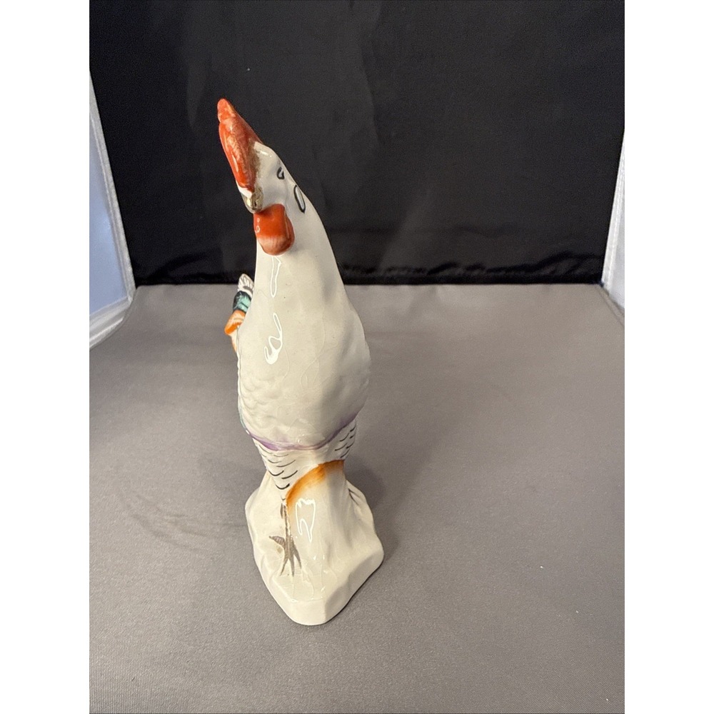 Porcelain Rooster Made In England Colorful Gold Gilt 5.5" Tall Farm Animal White - Picture 2 of 5